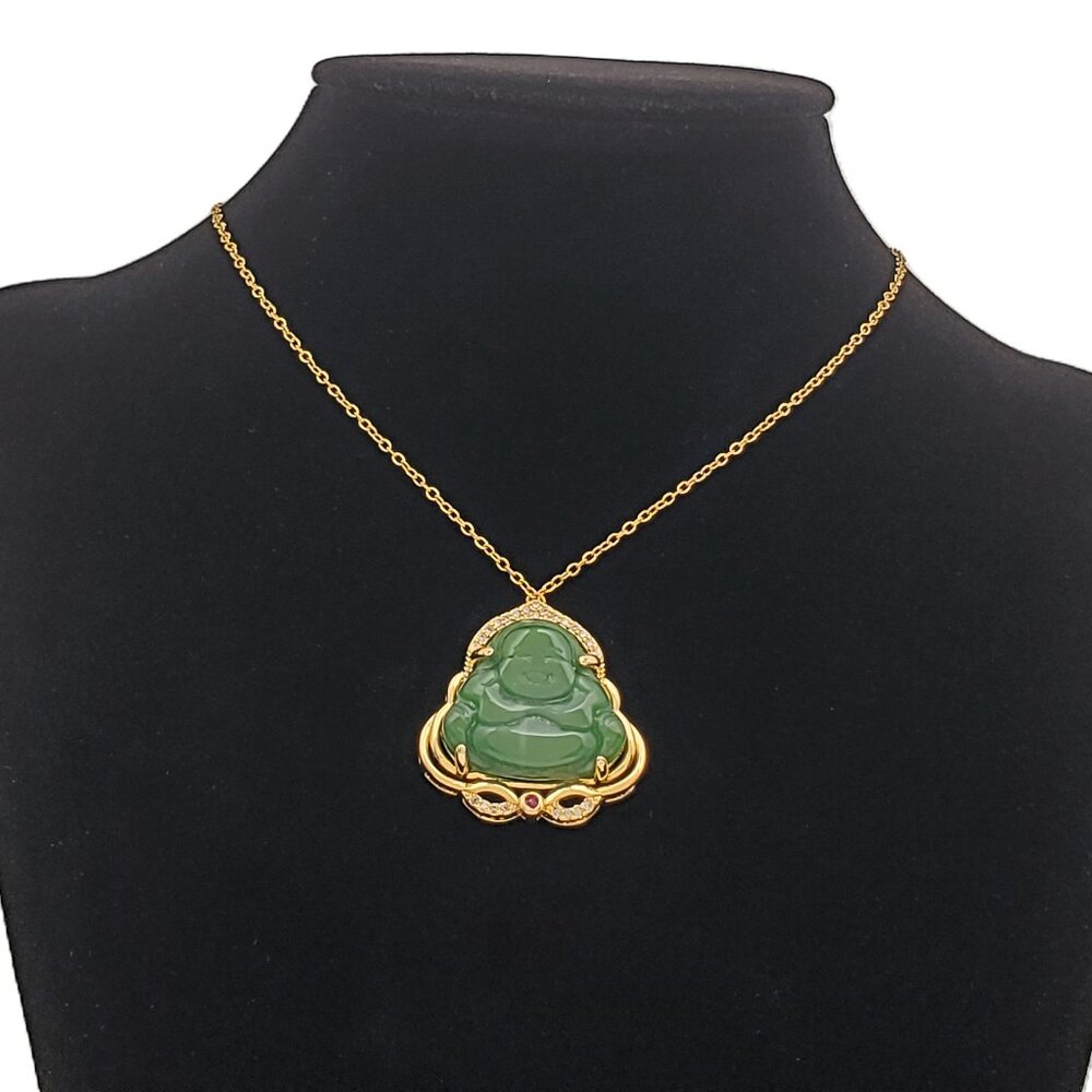 14K Gold Womens 1ct Diamond Jade Buddha Necklace New 14 K Silver Buddah Jewelry